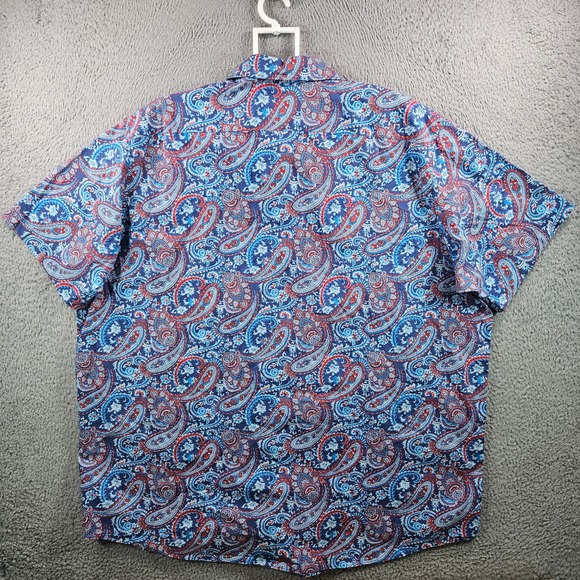 NEW Cremieux Casual Shirt Men 3XT Tall Stretch‎ Paisley Short Sleeve Blue Red - Picture 8 of 11
